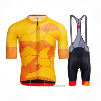 2021 Abbigliamento Ciclismo Castelli Giallo Arancione Manica Corta e Salopette