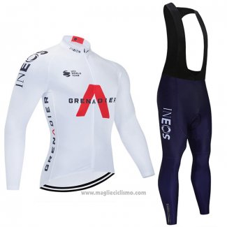 2021 Abbigliamento Ciclismo Ineos Grenadiers Bianco Manica Lunga e Salopette