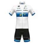 2022 Abbigliamento Ciclismo European Champion Trek Bianco Rosso Manica Corta e Salopette