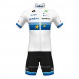 2022 Abbigliamento Ciclismo European Champion Trek Bianco Rosso Manica Corta e Salopette