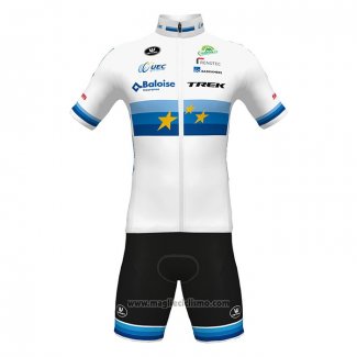 2022 Abbigliamento Ciclismo European Champion Trek Bianco Rosso Manica Corta e Salopette