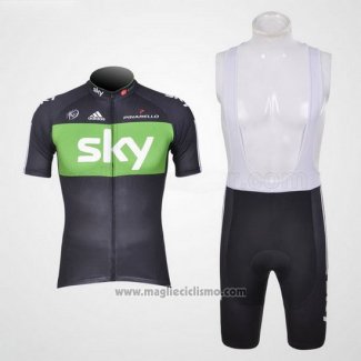 2012 Abbigliamento Ciclismo Sky Nero e Verde Manica Corta e Salopette