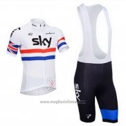 2013 Abbigliamento Ciclismo Sky Campione Regno Unito Bianco Manica Corta e Salopette