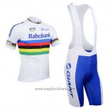 2013 Abbigliamento Ciclismo UCI Mondo Campione Lider Rabobank Bianco Manica Corta e Salopette