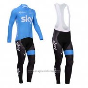 2014 Abbigliamento Ciclismo Sky Bianco e Celeste Manica Lunga e Salopette