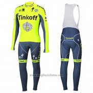 2016 Abbigliamento Ciclismo Tinkoff Verde e Grigio Manica Lunga e Salopette