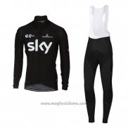 2017 Abbigliamento Ciclismo Sky Scuro Nero Manica Lunga e Salopette