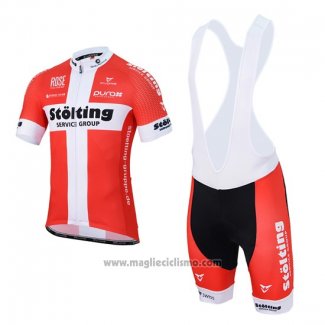 2017 Abbigliamento Ciclismo Stolting Bianco e Rosso Manica Corta e Salopette