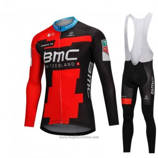 2018 Abbigliamento Ciclismo BMC Rosso e Nero Manica Lunga e Salopette