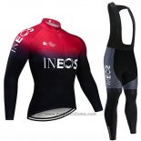 2019 Abbigliamento Ciclismo Castelli Ineos Nero Rosso Manica Lunga e Salopette