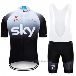 2019 Abbigliamento Ciclismo Sky Bianco Nero Manica Corta e Salopette