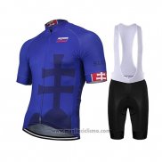 2019 Abbigliamento Ciclismo Slovacchia Blu Nero Manica Corta e Salopette