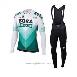 2020 Abbigliamento Ciclismo Bora-Hansgrone Verde Bianco Manica Lunga e Salopette