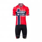 2022 Abbigliamento Ciclismo Jumbo Visma Rosso Blu Manica Corta e Salopette