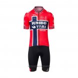 2022 Abbigliamento Ciclismo Jumbo Visma Rosso Blu Manica Corta e Salopette