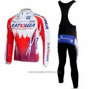 2011 Abbigliamento Ciclismo Katusha Bianco e Rosso Manica Lunga e Salopette