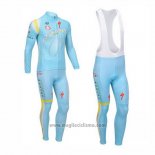 2013 Abbigliamento Ciclismo Astana Azzurro Manica Lunga e Salopette