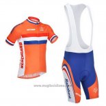2013 Abbigliamento Ciclismo Paesi Bassi Bianco e Arancione Manica Corta e Salopette