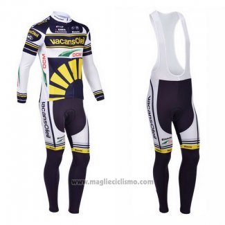 2013 Abbigliamento Ciclismo Vacansoleil Giallo e Blu Manica Lunga e Salopette