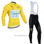 2014 Abbigliamento Ciclismo Astana Lider Giallo Manica Lunga e Salopette