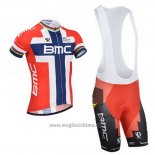 2014 Abbigliamento Ciclismo BMC Campione Norvegia Blu e Rosso Manica Corta e Salopette