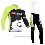 2014 Abbigliamento Ciclismo Castelli SIDI Nero e Verde Manica Lunga e Salopette