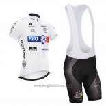 2014 Abbigliamento Ciclismo FDJ Lider Bianco Manica Corta e Salopette