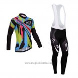 2014 Abbigliamento Ciclismo Fox Celeste e Nero Manica Lunga e Salopette