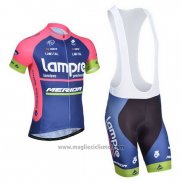 2014 Abbigliamento Ciclismo Lampre Merida Rosa e Blu Manica Corta e Salopette