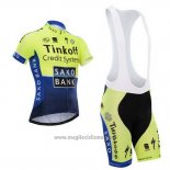 2014 Abbigliamento Ciclismo Tinkoff Saxo Bank Blu e Verde Manica Corta e Salopette