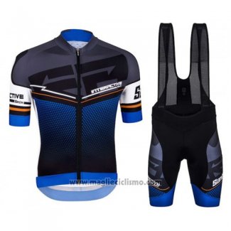 2016 Abbigliamento Ciclismo Santini Nero e Blu Manica Corta e Salopette