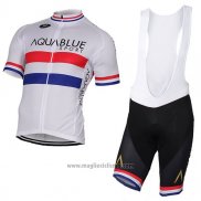 2017 Abbigliamento Ciclismo Aqua Blue Sport Campione British Bianco Manica Corta e Salopette