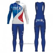 2017 Abbigliamento Ciclismo FDJ Blu e Bianco Manica Lunga e Salopette