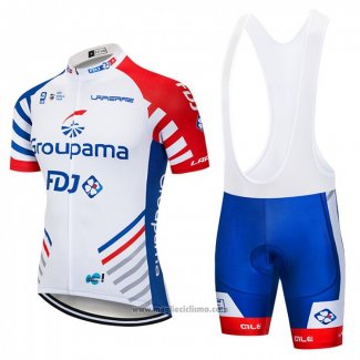 2018 Abbigliamento Ciclismo FDJ Bianco e Blu Manica Corta e Salopette