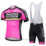 2018 Abbigliamento Ciclismo Manzana Postobon Rosa Manica Corta e Salopette