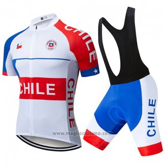 2019 Abbigliamento Ciclismo Chile Bianco Rosso Manica Corta e Salopette