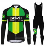 2020 Abbigliamento Ciclismo Brasile Nero Verde Manica Lunga e Salopette