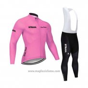 2020 Abbigliamento Ciclismo STRAVA Rosa Manica Lunga e Salopette