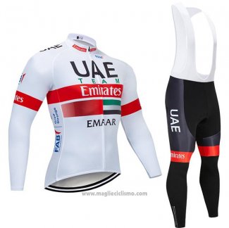 2020 Abbigliamento Ciclismo UAE Bianco Rosso Manica Lunga e Salopette