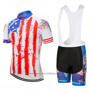 2020 Abbigliamento Ciclismo USA Blu Rosso Bianco Manica Corta e Salopette