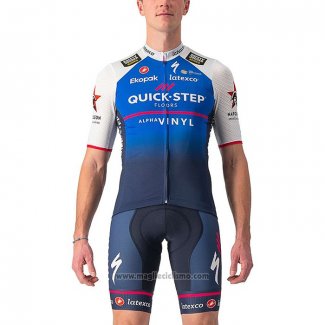 2022 Abbigliamento Ciclismo Deceuninck Quick Step Blu Bianco Manica Corta e Salopette