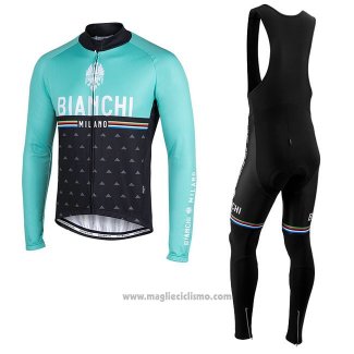 Abbigliamento Ciclismo Bianchi Milano Nalles Azzurro Nero Manica Lunga e Salopette