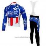 2010 Abbigliamento Ciclismo BMC Campione Stati Uniti Blu Manica Lunga e Salopette