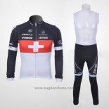 2011 Abbigliamento Ciclismo Trek Leqpard Campione Svizzera Rosso e Bianco Manica Lunga e Salopette