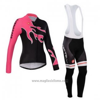 2014 Abbigliamento Ciclismo Donne Castelli Rosso e Nero Manica Lunga e Salopette