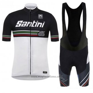 2017 Abbigliamento Ciclismo Santini Beat Bianco e Nero Manica Corta e Salopette