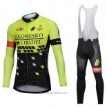 2018 Abbigliamento Ciclismo Holowesko Citadel Verde e Nero Manica Lunga e Salopette