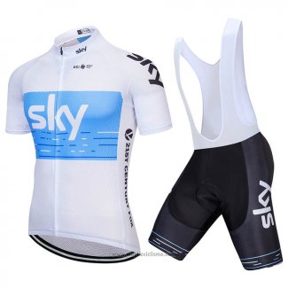 2018 Abbigliamento Ciclismo Sky Bianco Blu Manica Corta e Salopette