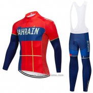 2019 Abbigliamento Ciclismo Bahrain Merida Rosso Manica Lunga e Salopette