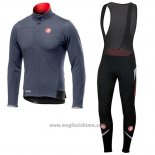 2019 Abbigliamento Ciclismo Castelli DE Grigio Rosso Manica Lunga e Salopette